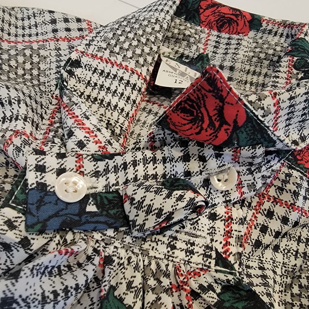Vintage Leslie Fay Sportswear Floral Gingham Puff Sleeve Tie Button Up Top NWT! - Picture 16 of 16